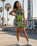 Jane Dope Bad B graphic print sleeveless tank dress, front view on model