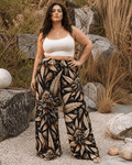 Batik print wide leg lounge pants, close-up showing fabric and print detail