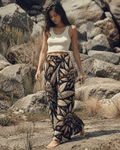 Batik print wide leg lounge pants, side view on model showing silhouette