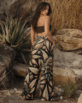 Batik print wide leg lounge pants, three-quarter view on model