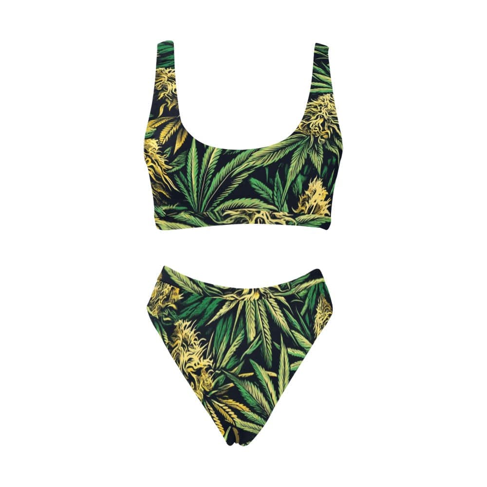 Bud print sport bikini set, top detail close-up