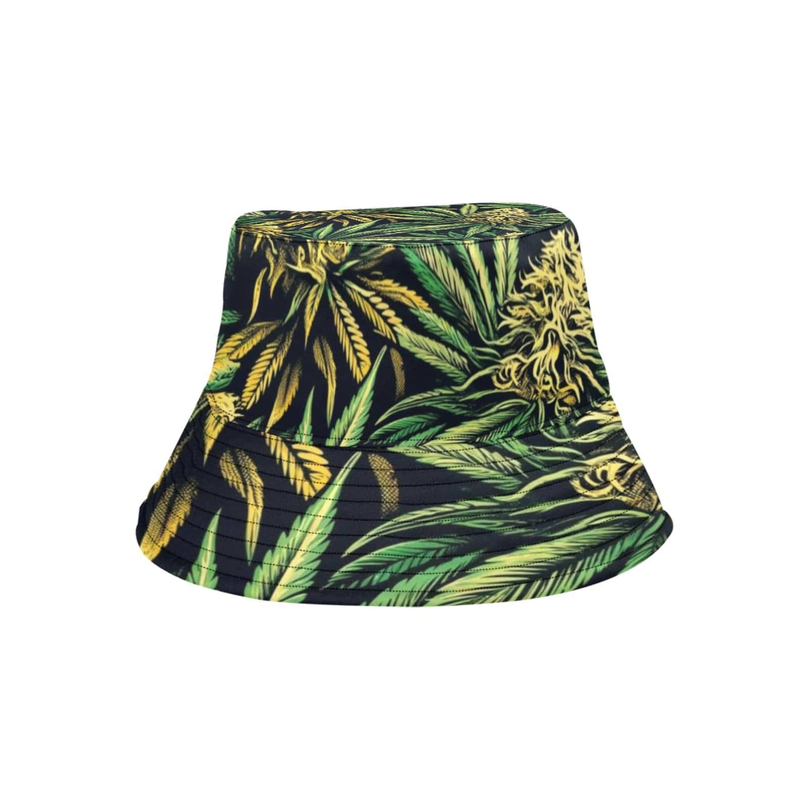 Bud print bucket hat, flat lay showing full print