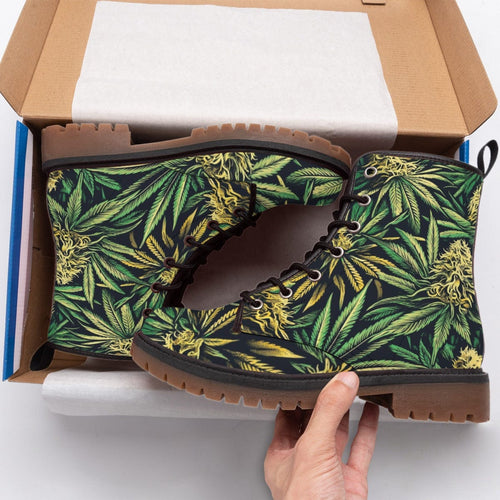 Big buds print vegan Martin boots, back view showing heel
