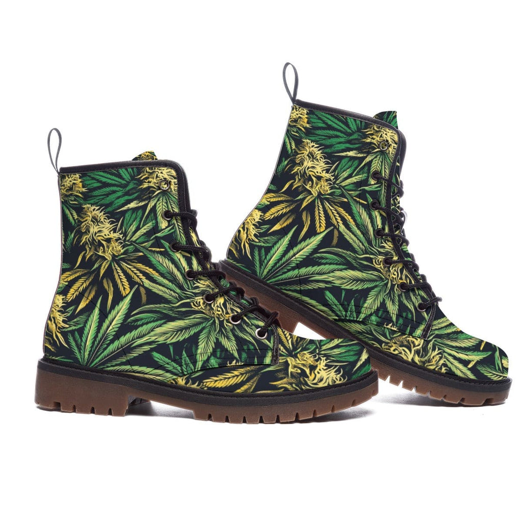 Jane Dope big buds print vegan leather lace-up Martin boots, side view