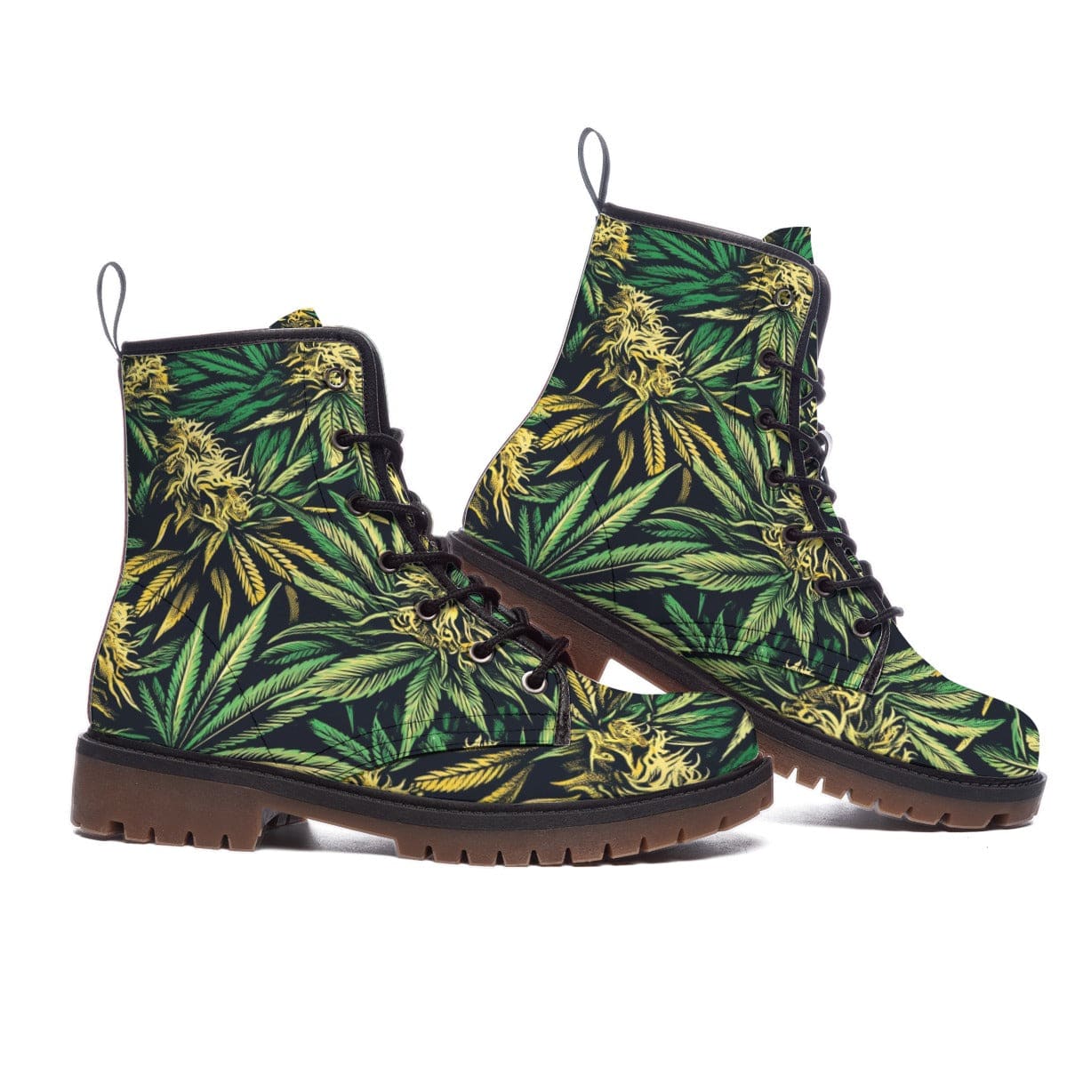 Jane Dope big buds print vegan leather lace-up Martin boots, side view