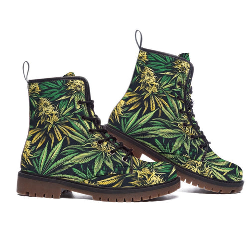Jane Dope big buds print vegan leather lace-up Martin boots, side view