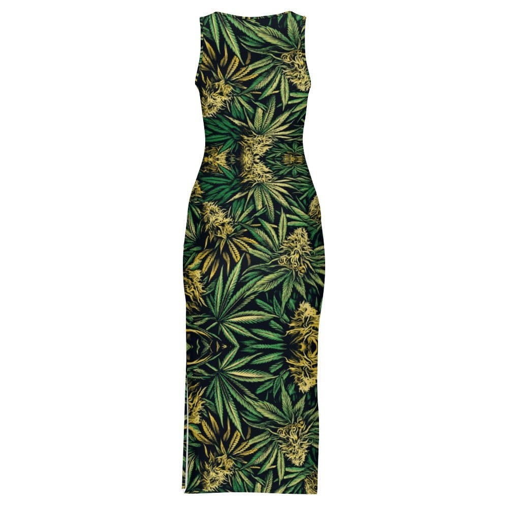 Bud print sleeveless long dress, flat lay back