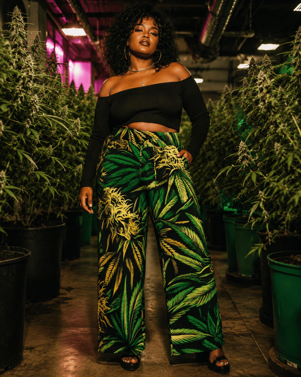 Bud print lounge pants, close-up showing fabric and print detail
