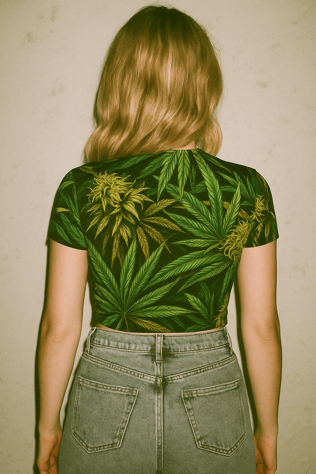 Bud print sheer mesh crop top, back view