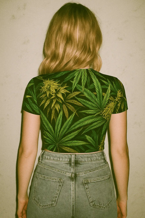 Bud print sheer mesh crop top, back view