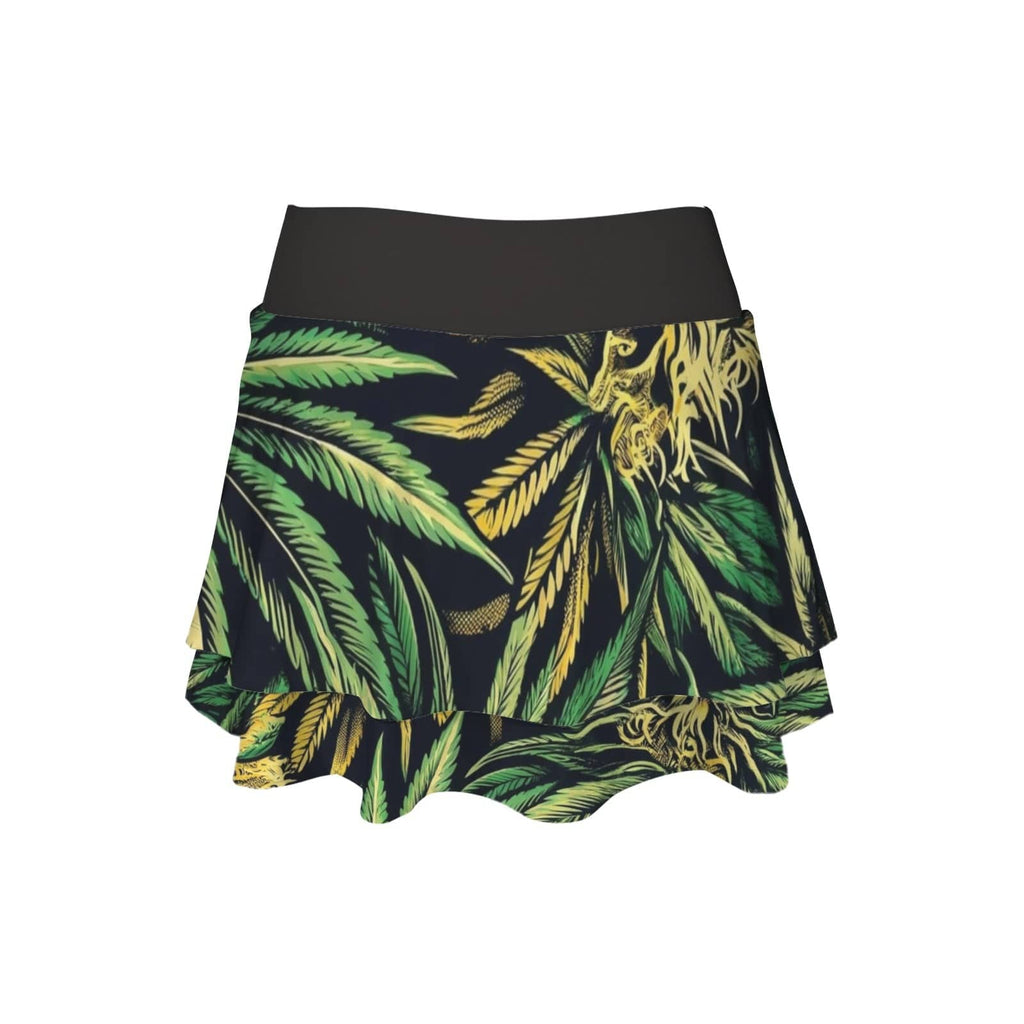 Cannabis big buds print ruffle sports mini skirt, hem and print close-up