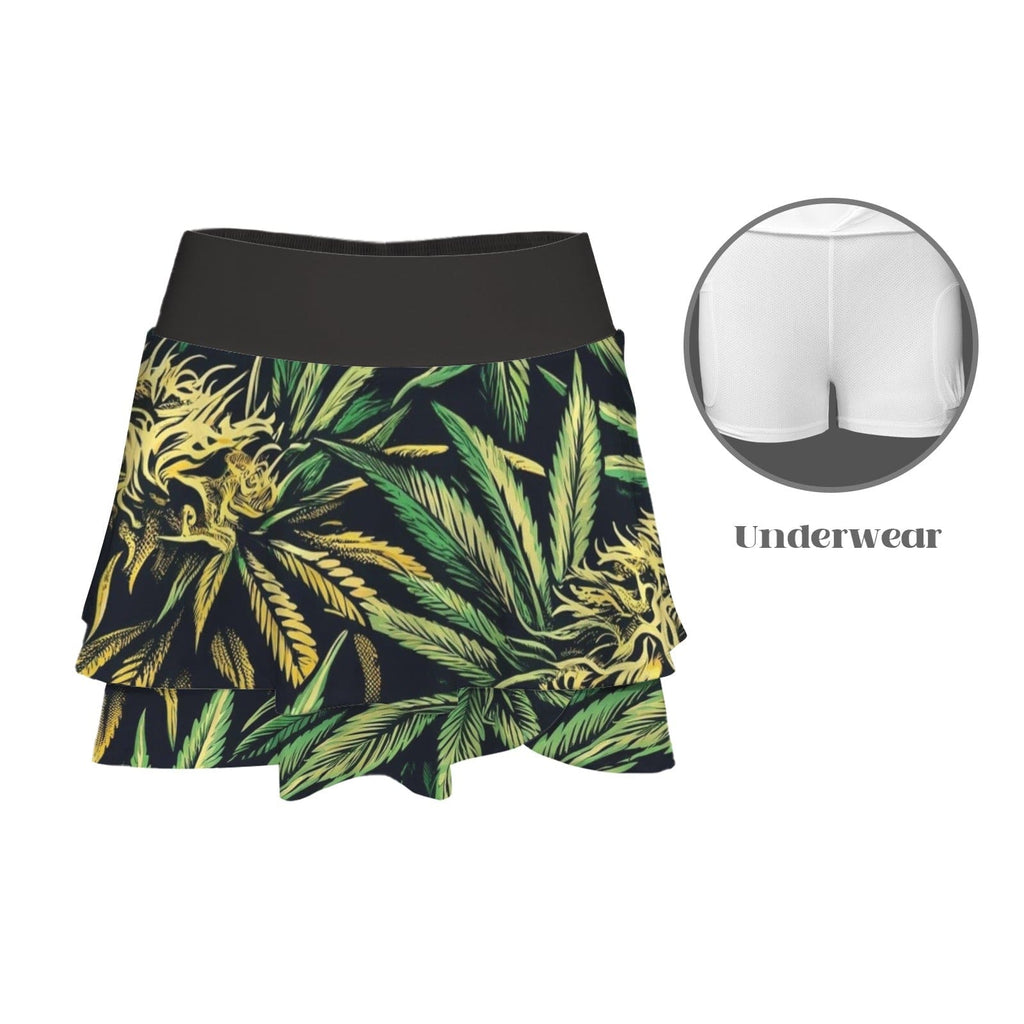 Cannabis big buds print ruffle sports mini skirt, ruffle detail close-up