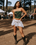 Big buds print tube crop top, walking shot on model