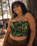 Big buds print tube crop top, three-quarter view on model