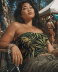 Big buds print tube crop top, side view on model
