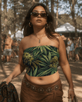 Big buds print tube crop top, lifestyle editorial shot on model
