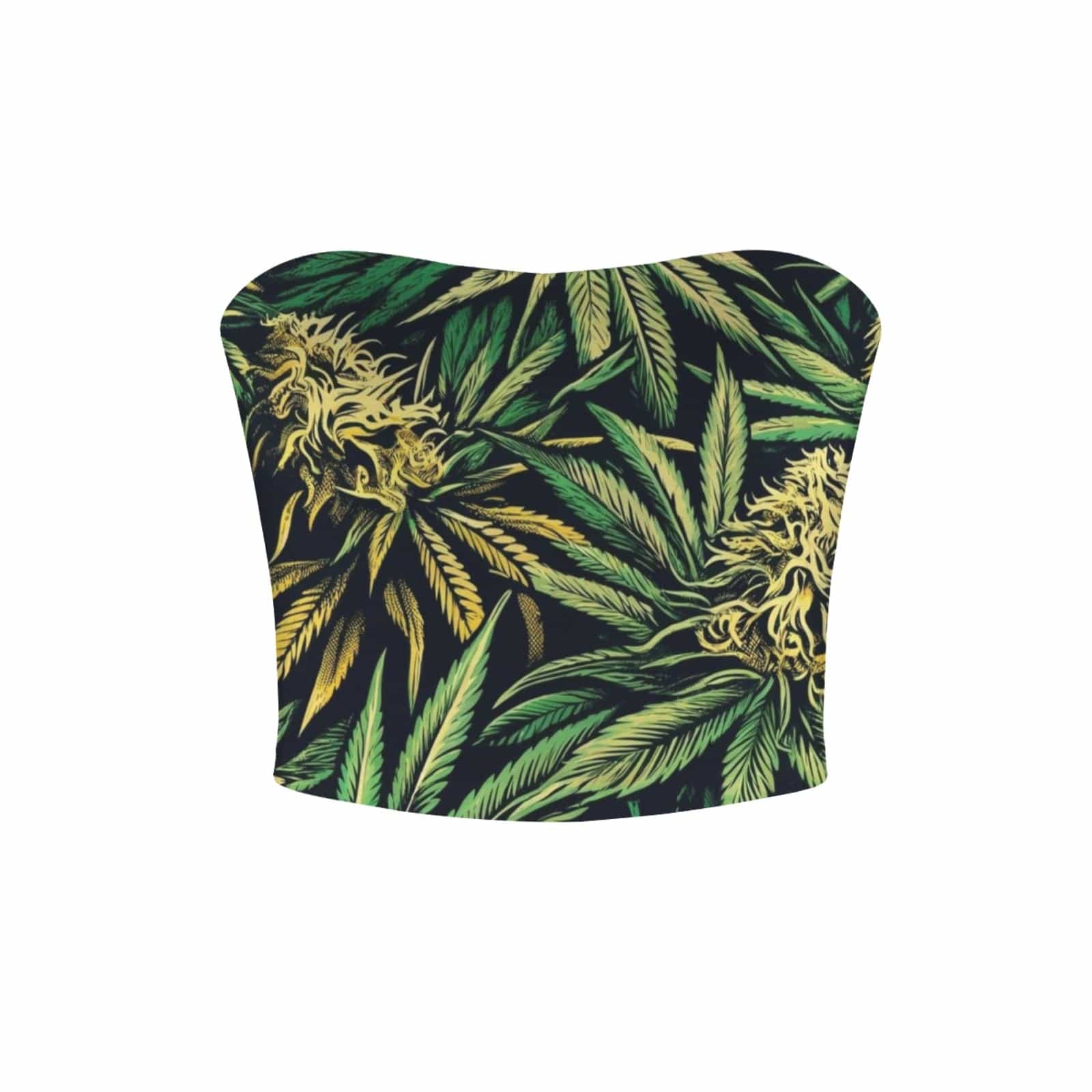 Cannabis big buds print tube crop top, fabric and print close-up