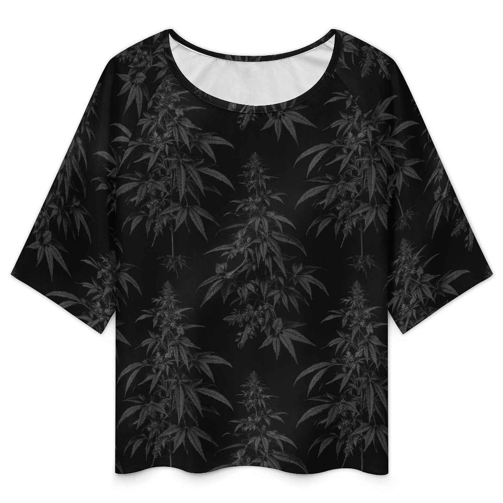 Black Widow Loose Half-Sleeve Boat Neck T-Shirt
