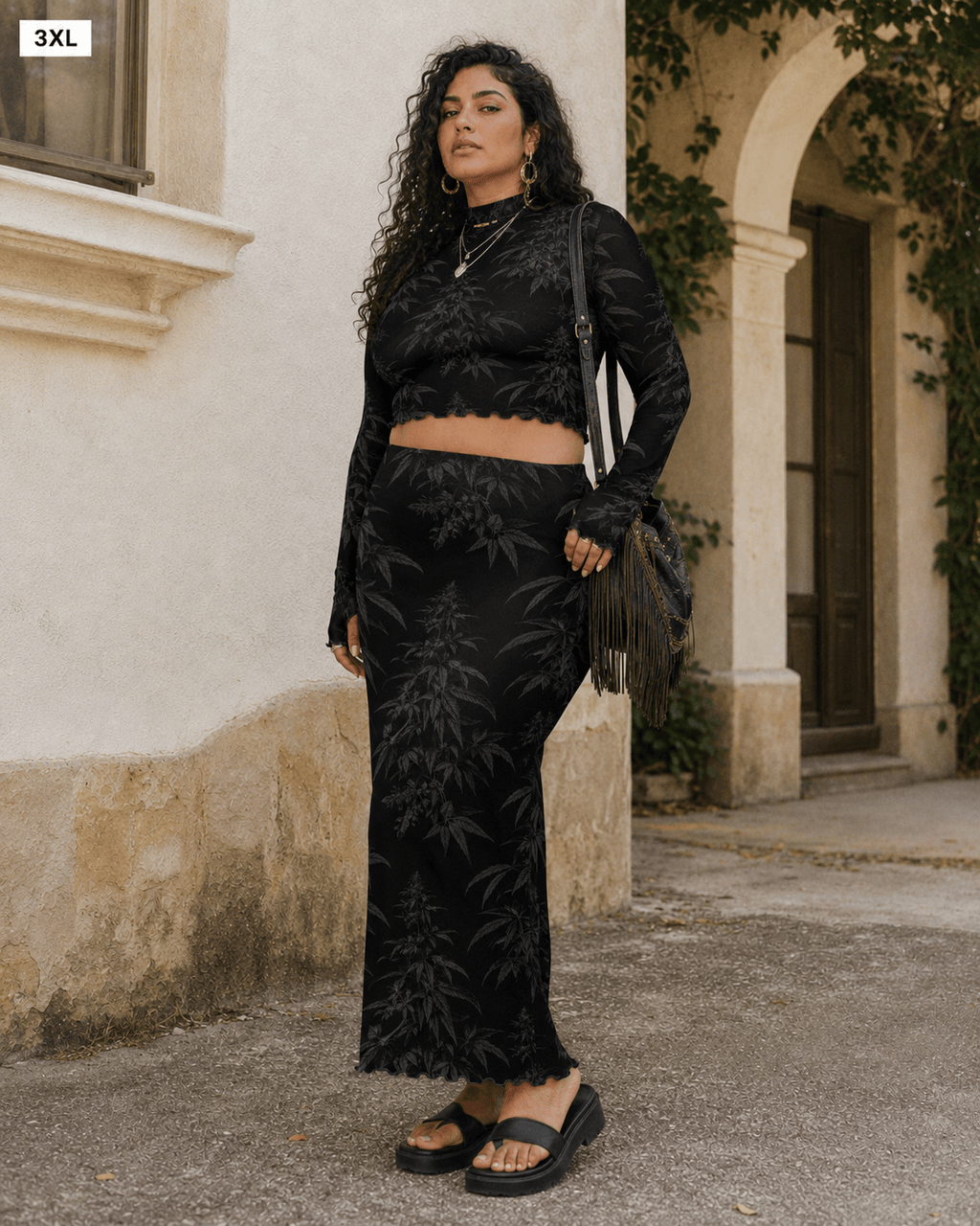 Black Widow Mesh High Neck crop top and Skirt Set Yoycol