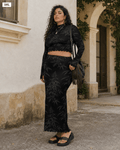 Black Widow Mesh High Neck crop top and Skirt Set Yoycol