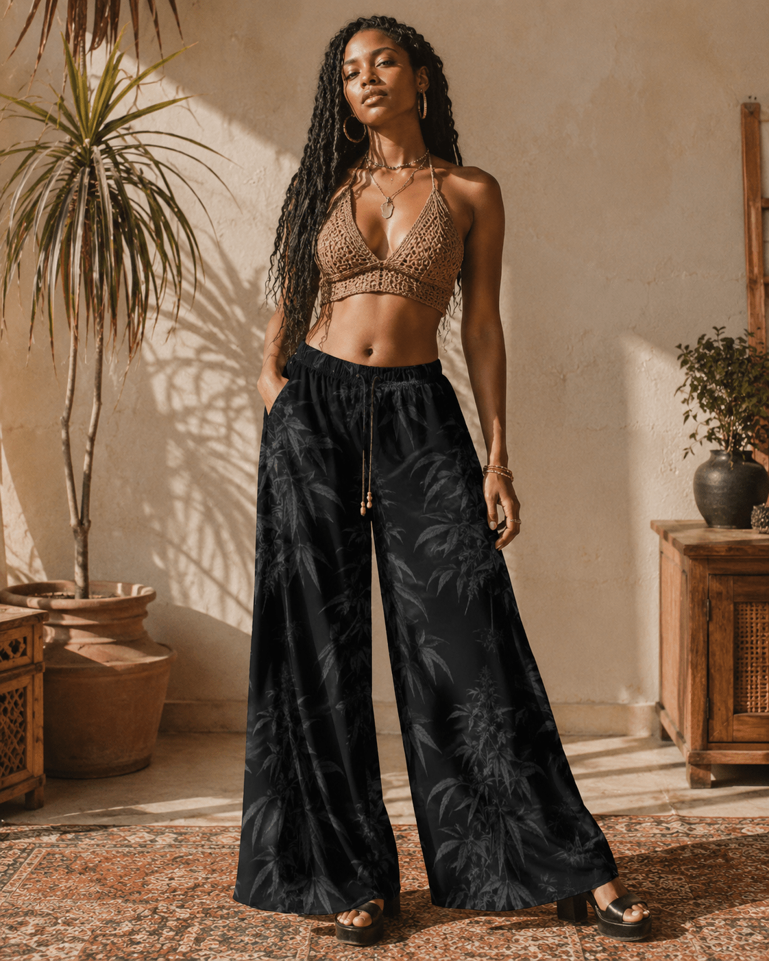 Black Widow Wide-Leg Pants Artsadd