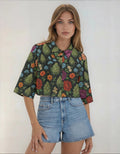 Jane Dope Bloom Cropped Jacket 245GSM Cotton — floral bloom print women's cropped jacket