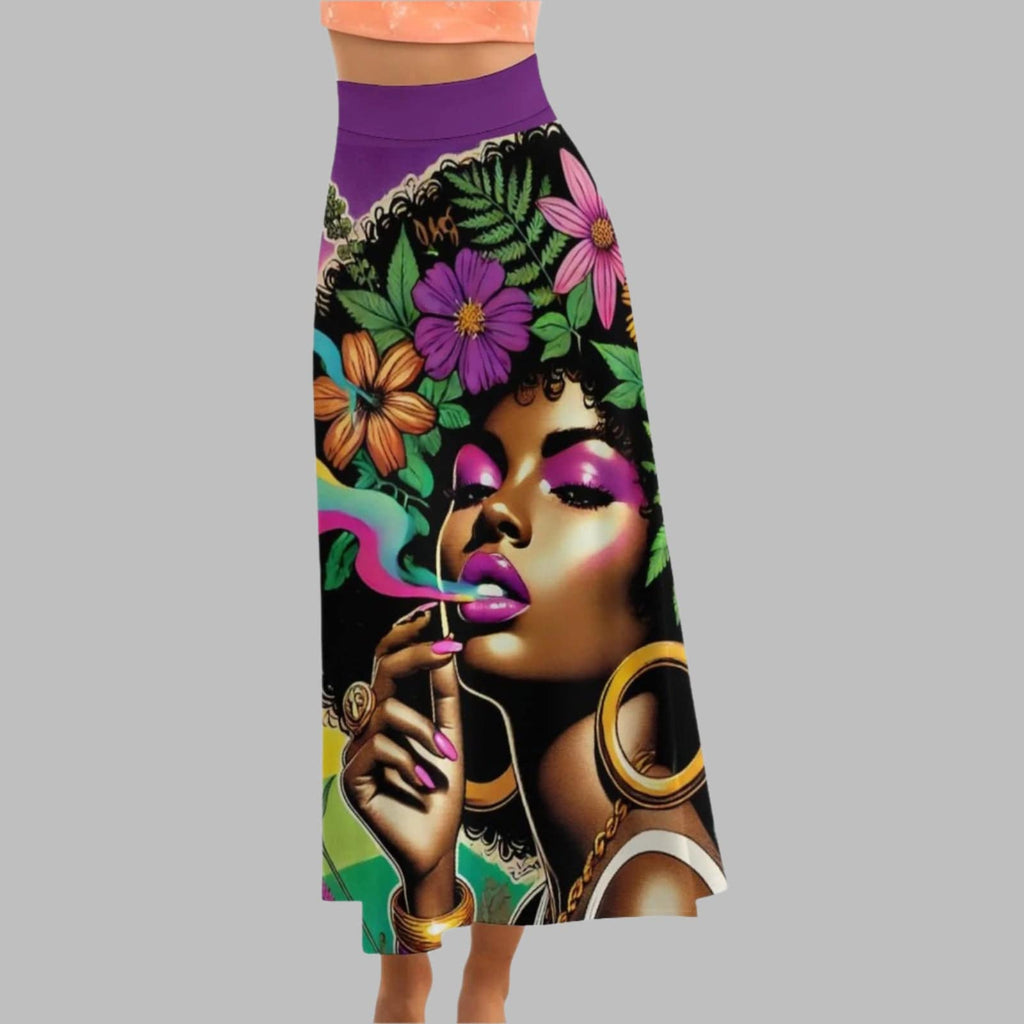Jane Dope bloom floral print fishtail midi skirt dress, front view on model