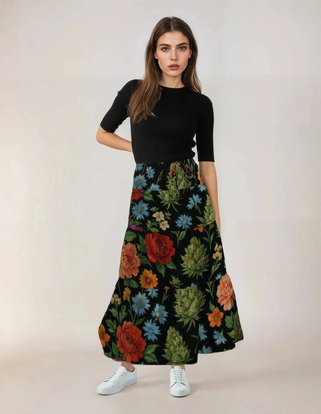 Jane Dope Bloom Pleated Skirt — floral bloom print women's pleated long skirt