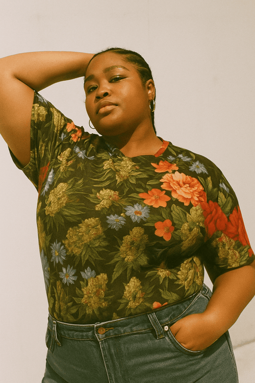 Jane Dope Bloom Plus Cotton T — floral bloom print plus-size women's cotton tee