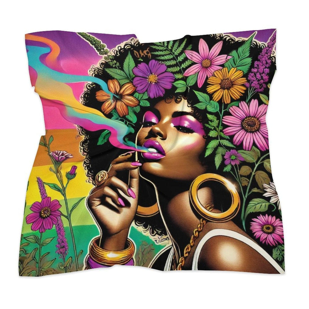 Jane Dope bloom floral print kerchief scarf, draped lifestyle shot