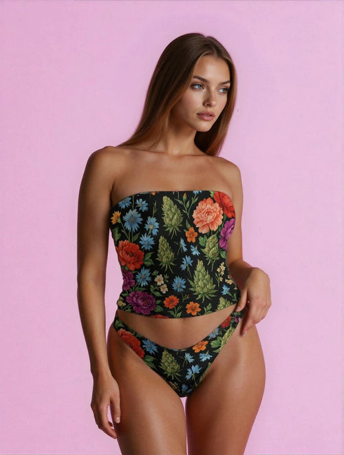 Jane Dope Bloom Tube and Undies Set — floral bloom print strapless tube top and undies matching set