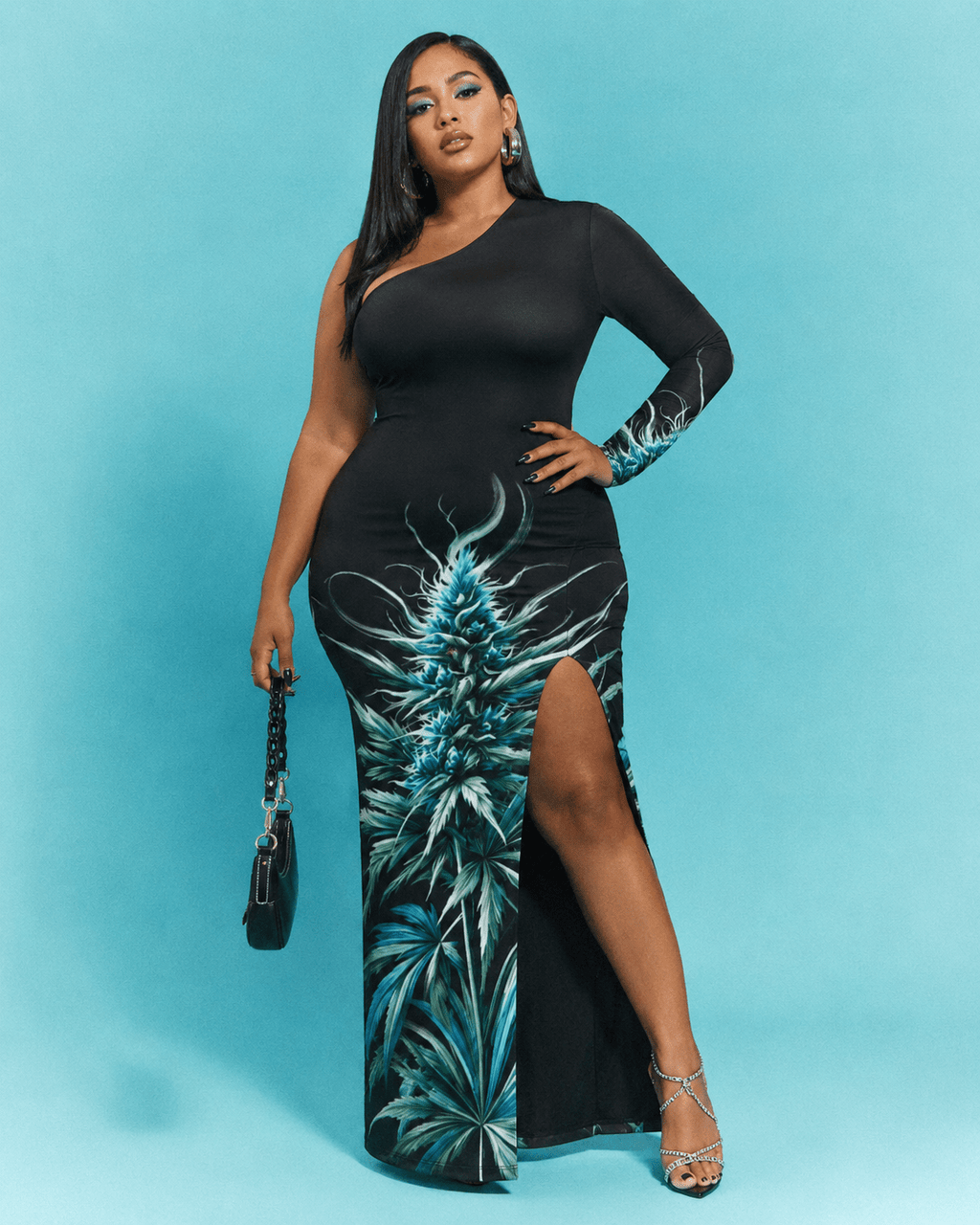 Blue Dream One-Shoulder Slit Maxi Dress Artsadd