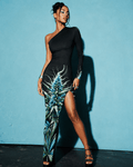 Blue Dream One-Shoulder Slit Maxi Dress Artsadd
