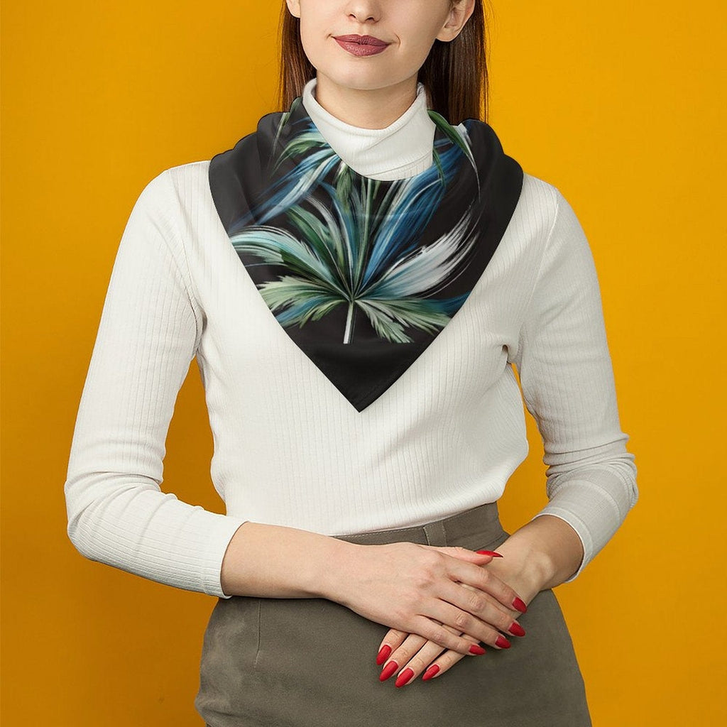 Jane Dope blue dream floral print kerchief scarf, draped lifestyle shot