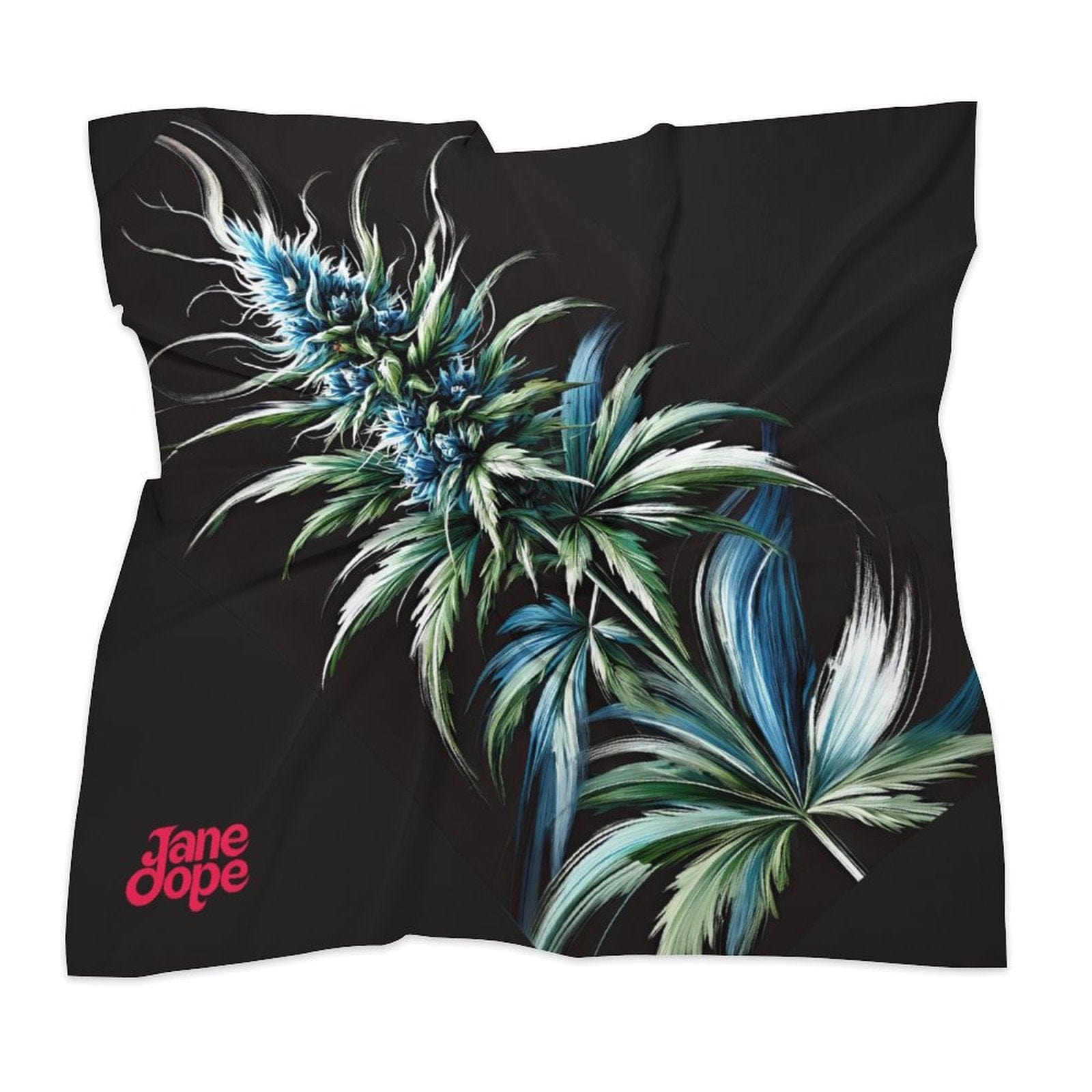 Blue dream floral print scarf, flat lay showing full print