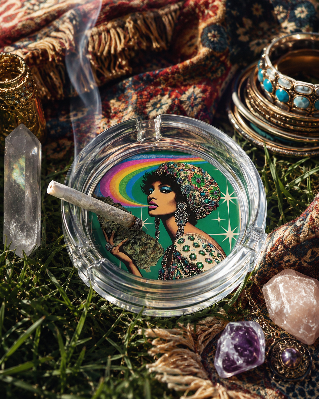 Jane Dope bud-shaped glass ashtray, front view