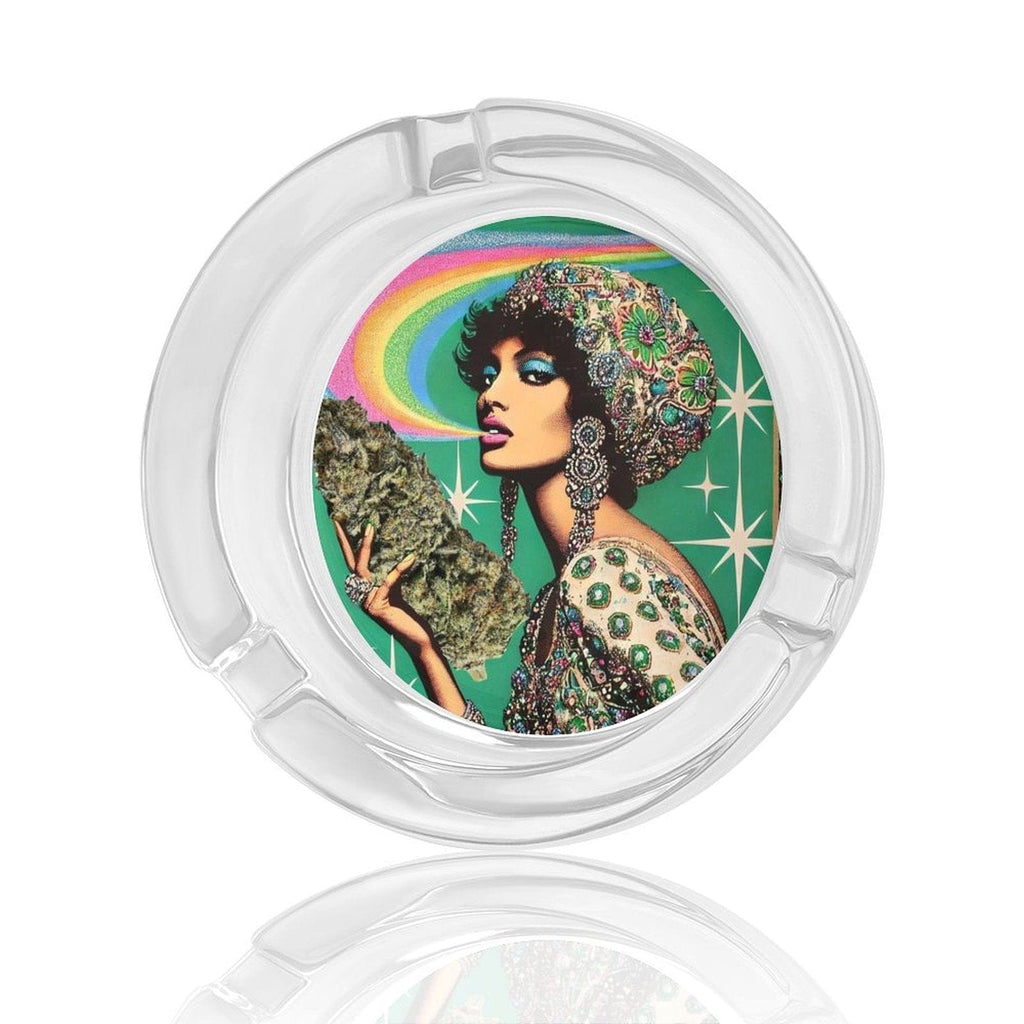 Cannabis bud-shaped glass ashtray, top-down view
