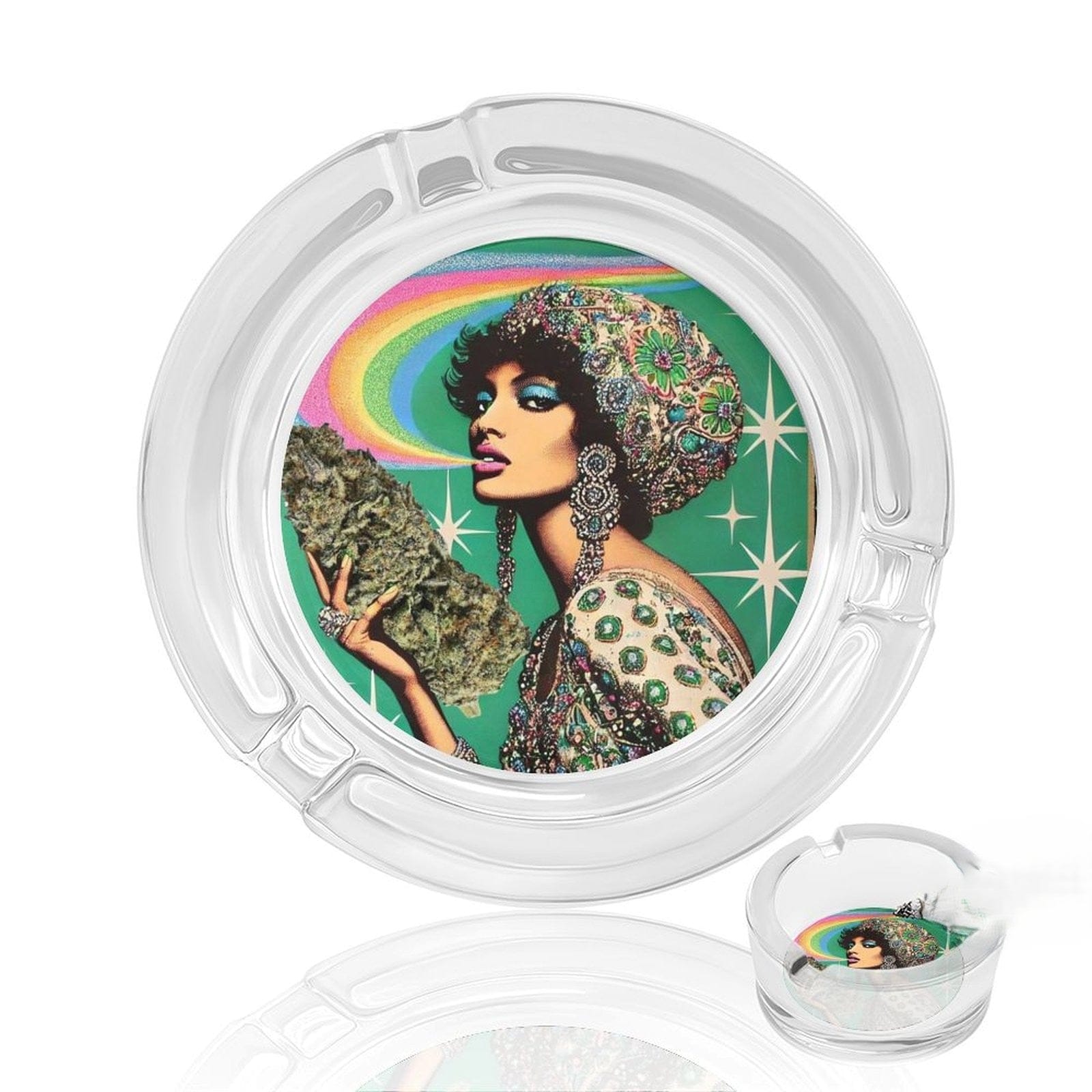 Cannabis bud-shaped glass ashtray, angled view showing texture