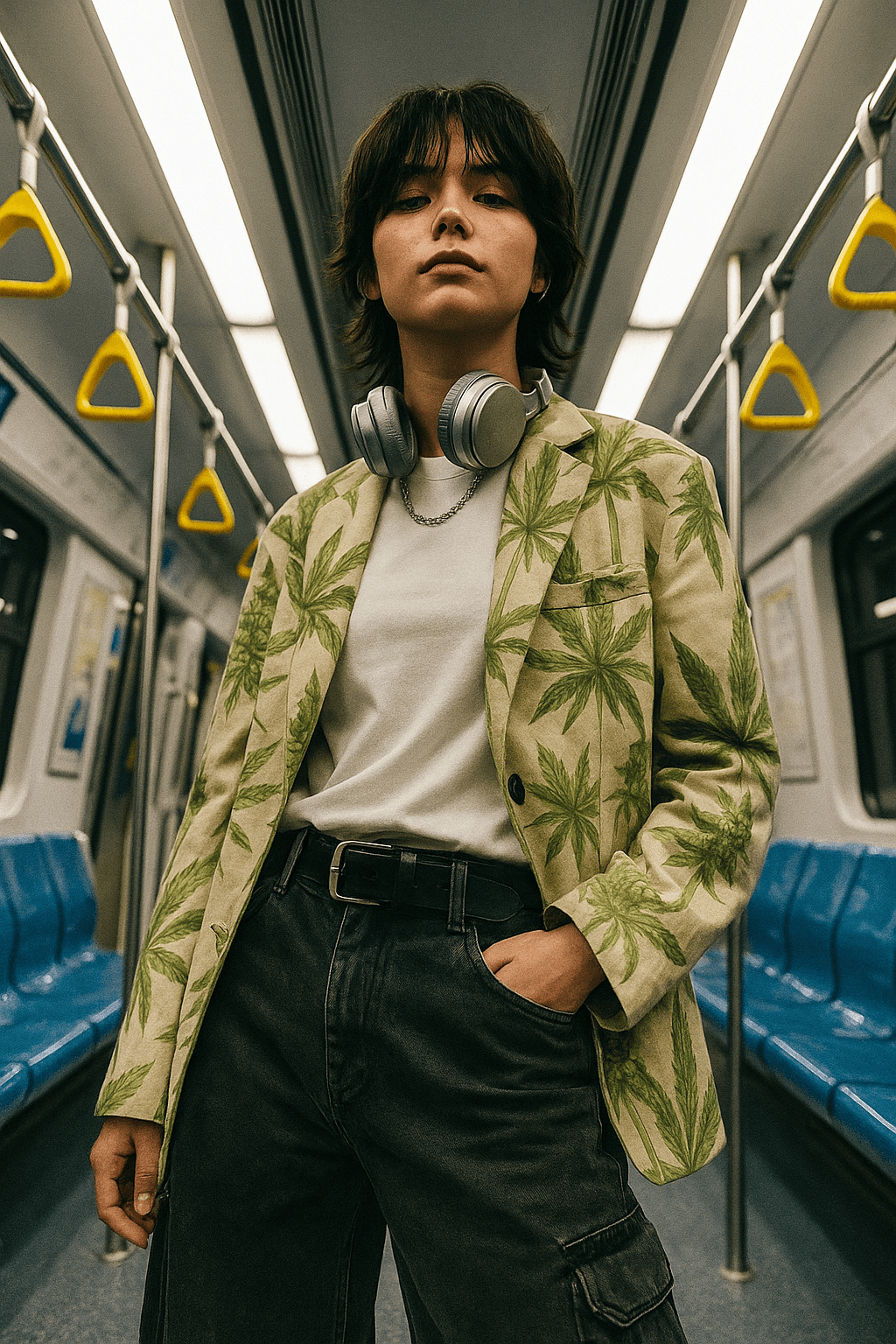 Jane Dope bud print relaxed cotton blazer, lifestyle front view