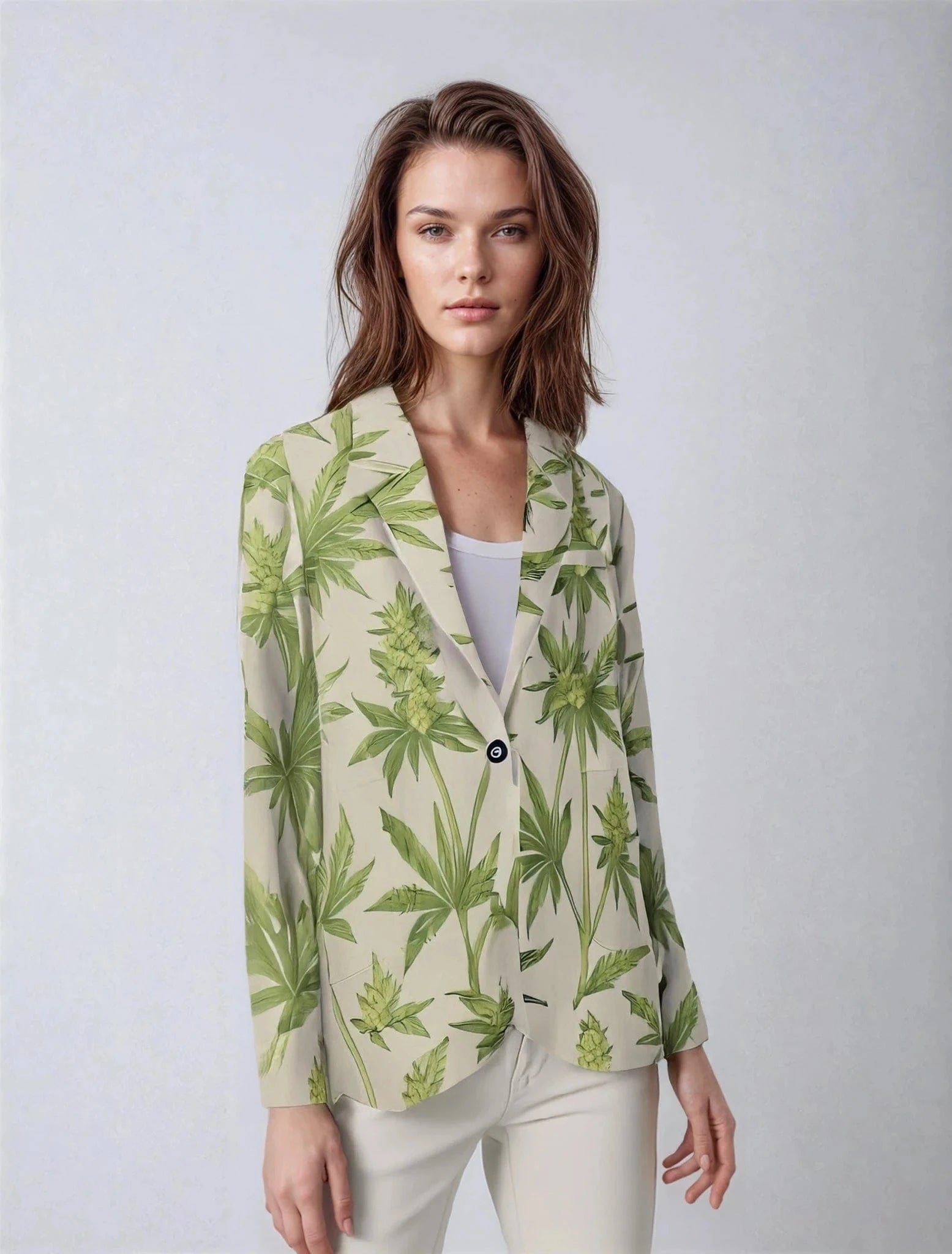 Bud print cotton blazer, flat lay showing full print