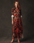 Jane Dope bud and lace floral print button-through shirt dress, front view on model