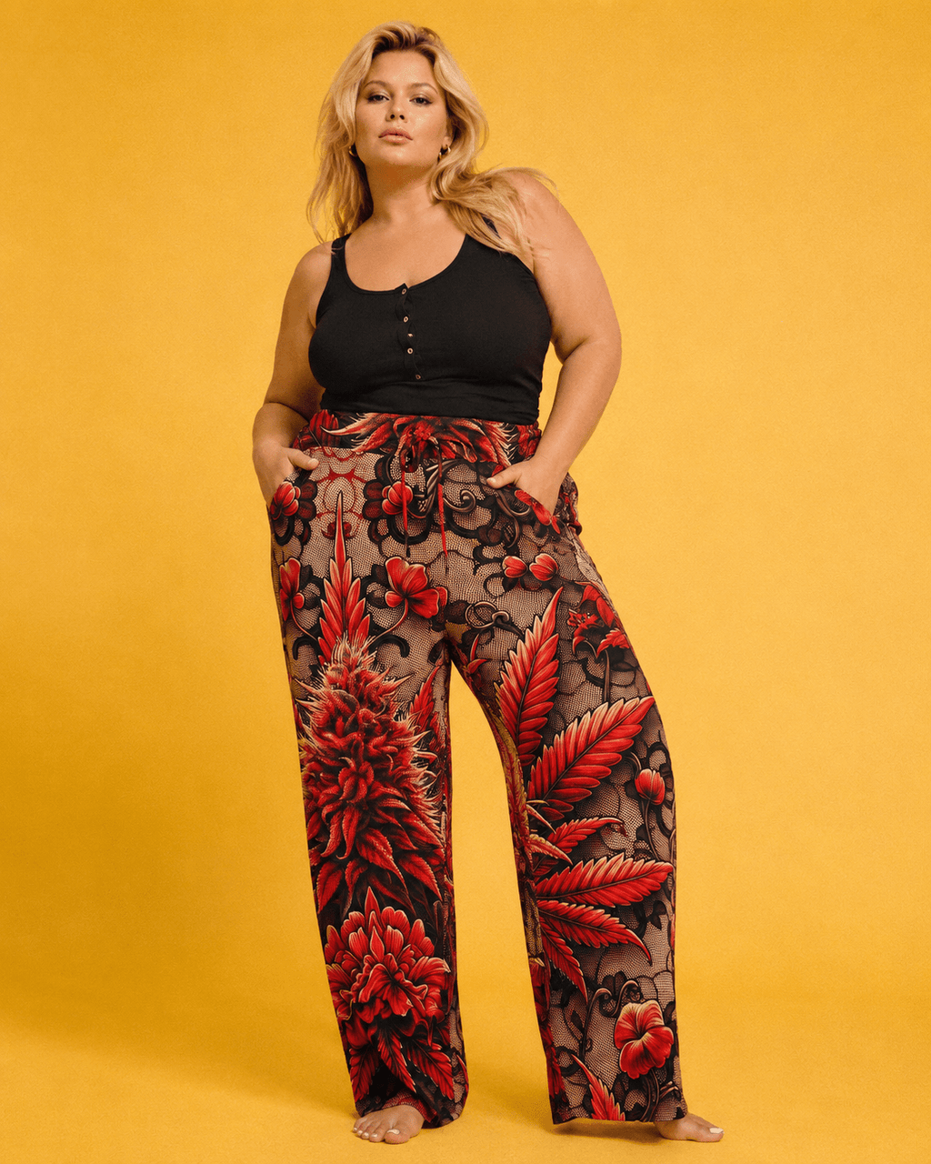 Jane Dope Buds & Lace Lounge Pants — wide leg lounge pants with floral lace print