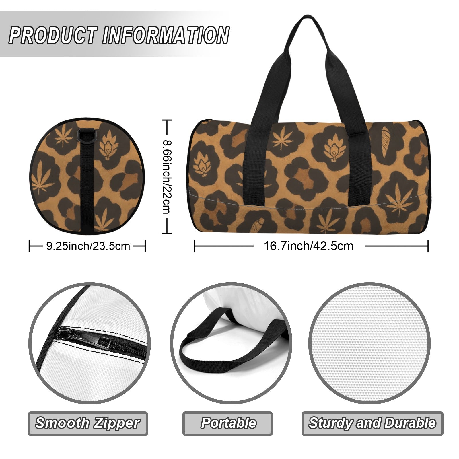 Leopard Duffle — back view with strap