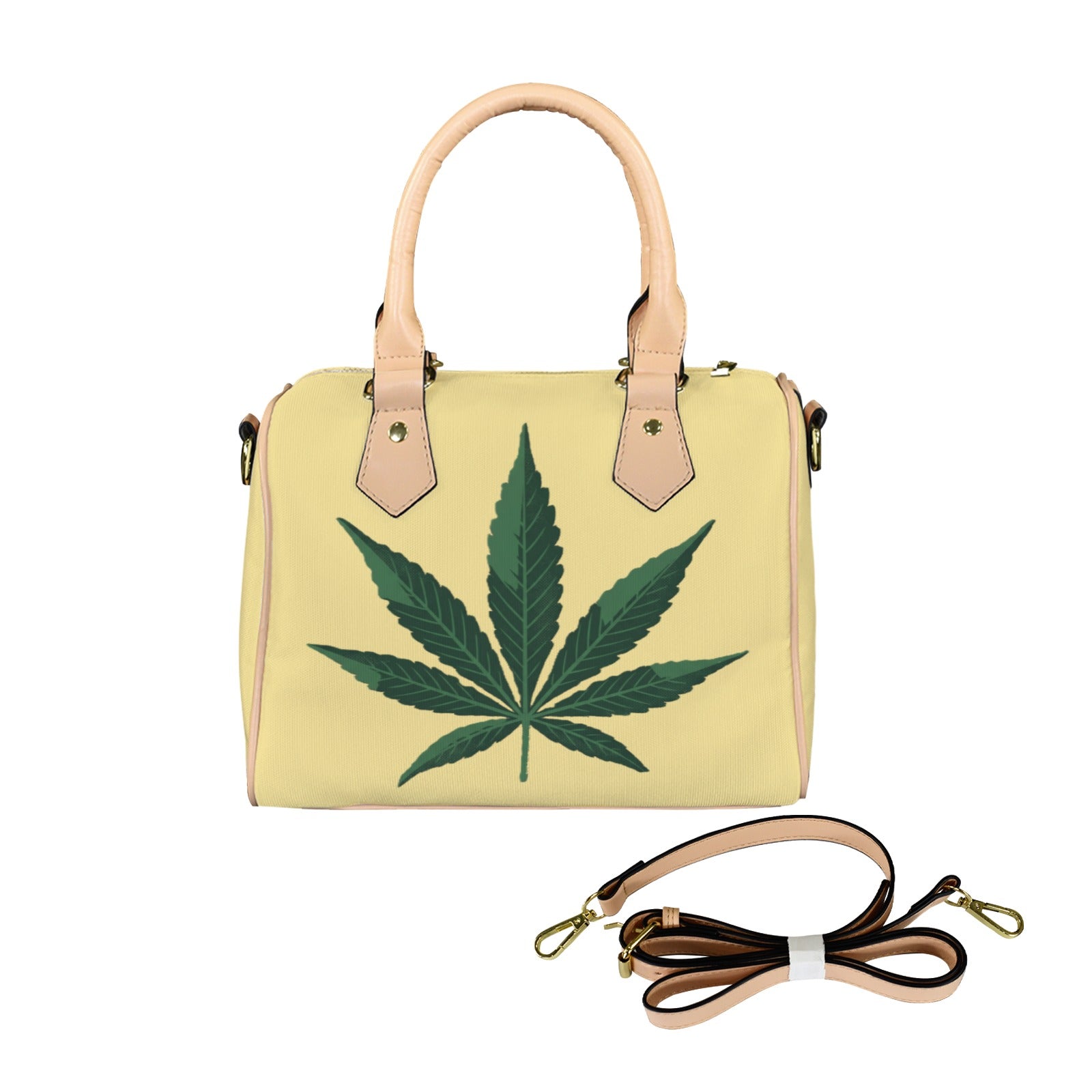 Jane Dope Leaf Hand Bag Buttercup — boston bag in buttercup yellow with leaf print