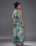 Cola Love graphic print long pocket dress, side view on model
