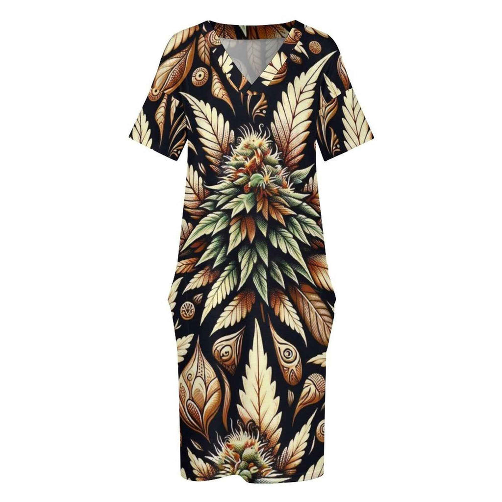 Batik print midi pocket dress, flat lay front