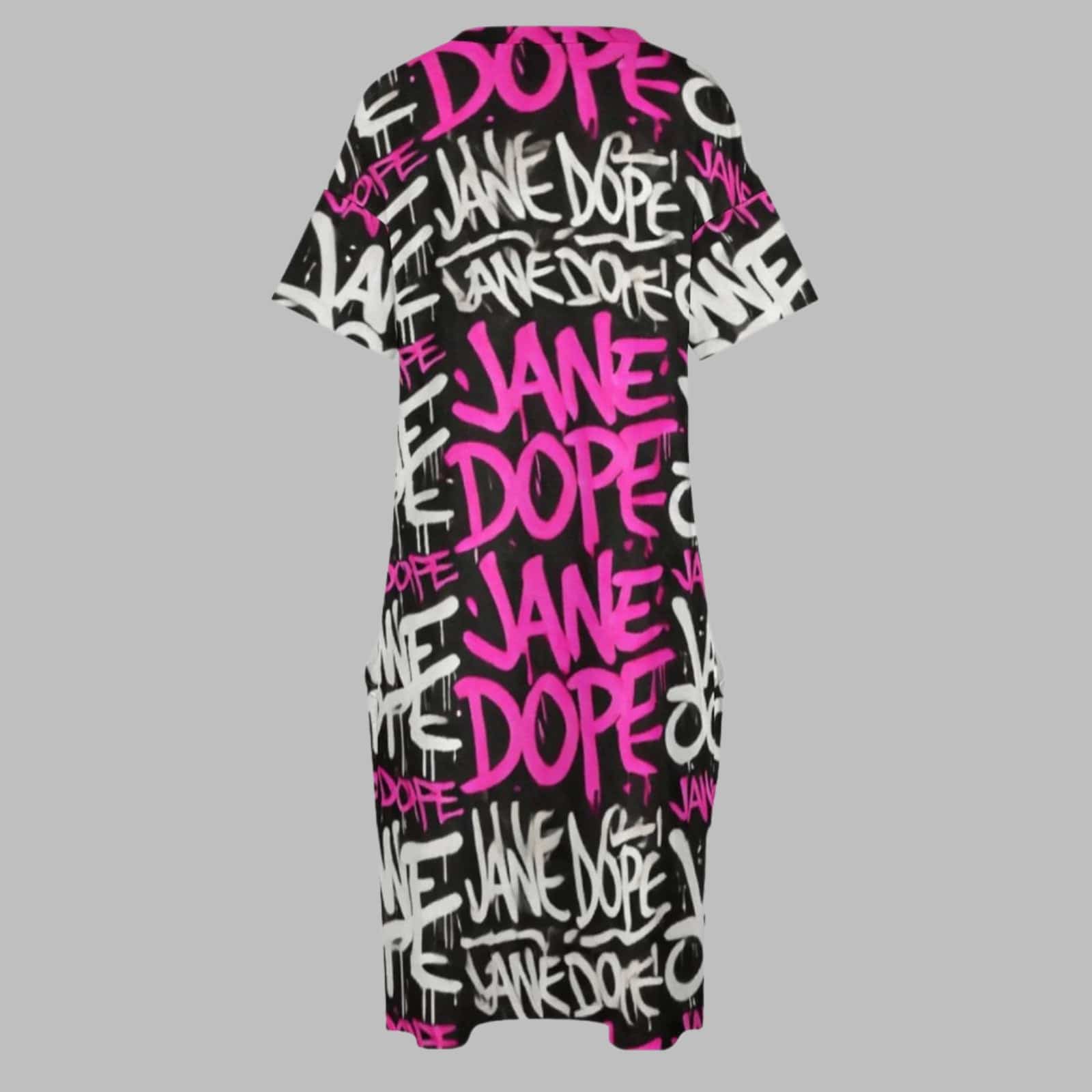 DANK! hot pink graffiti print pocket dress, flat lay back