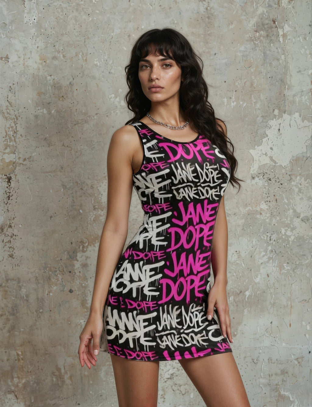 Jane Dope Dank! Tank Dress — DANK graphic print sleeveless tank dress