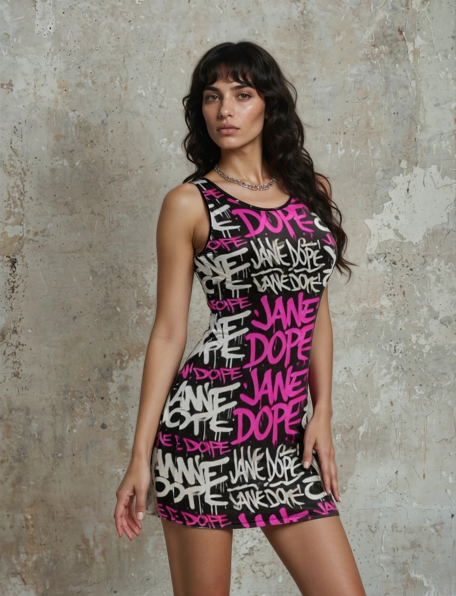 Jane Dope Dank! Tank Dress — DANK graphic print sleeveless tank dress