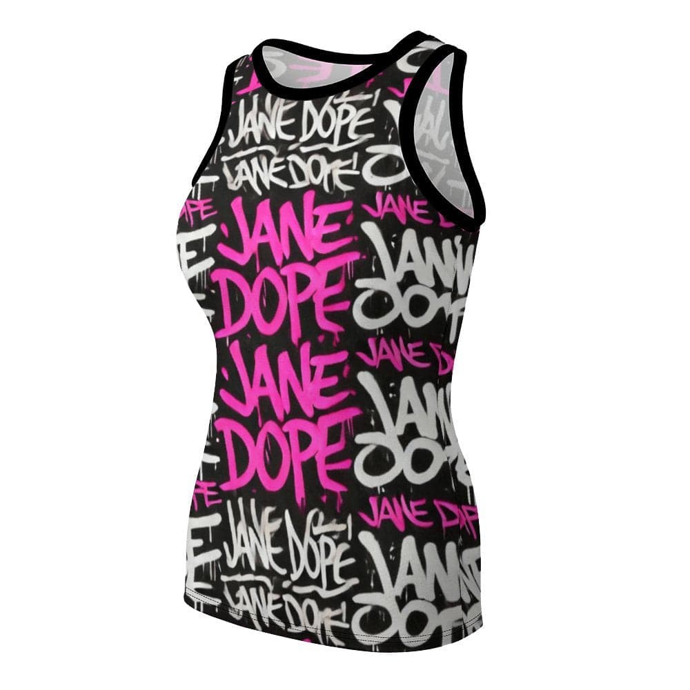 Graphic print racerback tank top, flat lay front